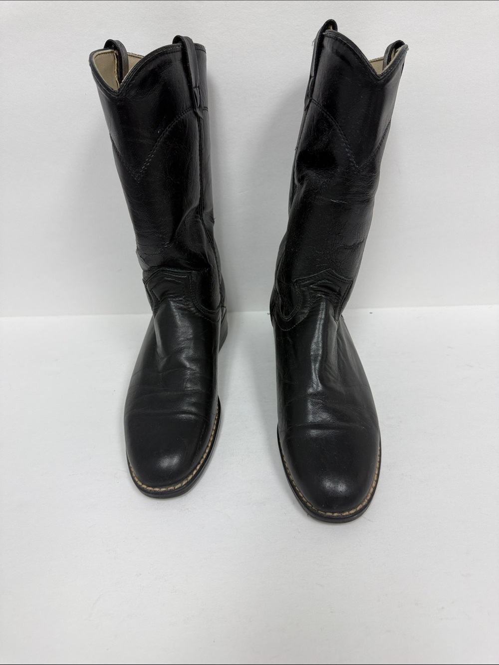 Classic Black Leather Western Knee-High Boots - Women